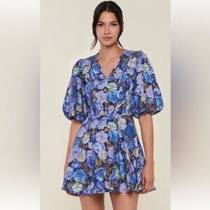 V-Neck Puff Sleeve Mini Dress, size 10